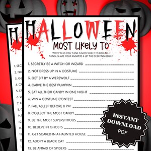 Most Likely To Halloween Game Printable, Halloween Games, How Well Do You Know, Halloween Games For Adults, Group Games, Family Party Game