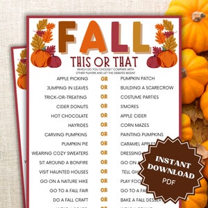This Or That Fall Game Printable, Fall Games For Kids, Fall Games For Teens, Fall Games For Adults, Fall Game Printables, Would You Rather