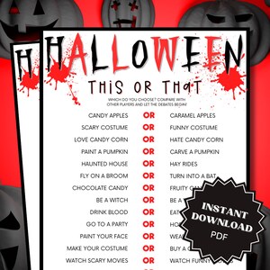Este o aquel juego de Halloween imprimible, Juegos de Halloween, Juegos imprimibles de Halloween, ¿Preferirías? Juegos de Halloween para adolescentes