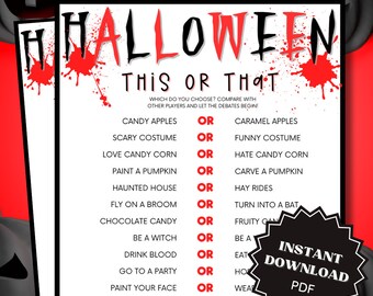 This Or That Halloween Game Printable, Halloween Games, Halloween Printable Games, Would You Rather, Halloween Games For Teens