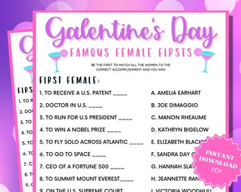 Galentines Day Famous Female Firsts Trivia Game, Galentines Party, Galentines Day Games, Galentines Games, Party Trivia, Trivia Printable