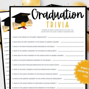 Graduation Trivia Printable Graduation Party Game, Graduation Games, Grad Party Games, Graduation Game, Graduation Party Games, Trivia Games