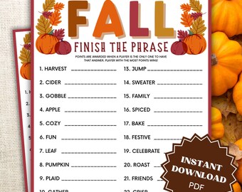 Finish the Phrase Fall Word Game, Fall Games Printable, Fall Games Indoor, Fall Game Printables, Printable Fall Games, Finish My Phrase