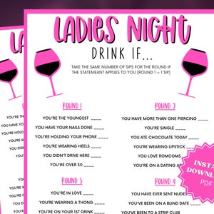 Drink If Ladies Night Drinking Game, Ladies Night, Ladies Night Out, Girls Night Out, Girls Night Games, Drinking Games, Adult Party Games