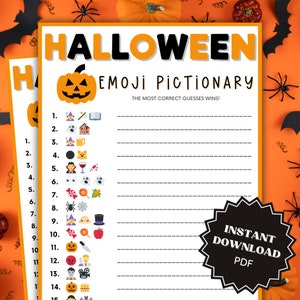Emoji Pictionary Halloween Game Printable, Halloween Games For Adults, Halloween Printable for Kids, Family Party Game, Trivia Games