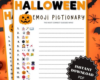 Emoji Pictionary Halloween Game Printable, Halloween Games For Adults, Halloween Printable for Kids, Family Party Game, Trivia Games