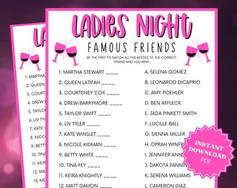 Ladies Night Famous Friends Trivia Game, Ladies Night Out, Girls Night Out, Ladies Night Game, Lets Go Girls, Party Trivia, Trivia Printable
