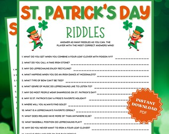 Riddles St Patricks Day Games for Kids, Trivia Game, St Patricks Games, St Patricks Game, Family Party Game, Trivia Games, Trivia Printable