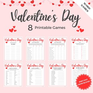 8 Word Games Valentines Game Bundle, Valentines Games Printable, Valentines Game Printable, Word Search, Word Scramble, Kids Word Search