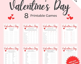 8 Word Games Valentines Game Bundle, Valentines Games Printable, Valentines Game Printable, Word Search, Word Scramble, Kids Word Search