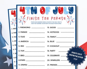 Finish The Phrase 4th of July Game, Finish My Phrase, 4th of July Games, 4th of July Party, 4th of July Games for Kids, Group Games