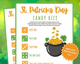 St Patricks Day Candy Dice Game, St Patricks Games, St Patricks Game, Classroom Games, Family Party Game, Family Game Night, Dice Game