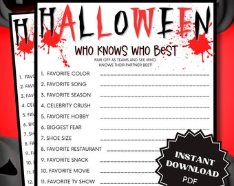 Who Knows Who Best Halloween Game Printable, Halloween Games, How Well Do You Know, Halloween Games For Adults, Halloween Printable Games
