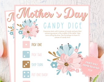 Candy Dice Mother's Day Game, Mothers Day Games, Mothers Day Party, Mothers Day Activity, Printable Mothers Day Games, Mothers Day Ideas