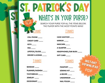 What's In Your Purse St Patricks Day Game, St Patricks Games, St Patricks Game, Adult Party Games, Family Party Games, Purse Game