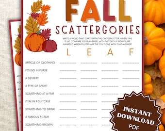 Scattergories Fall Printable Game, Fall Games Printable, Fall Games For Kids, Fall Game For Teens, Fall Games For Adults, Word Games