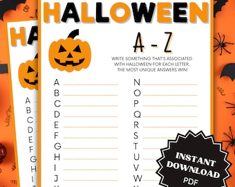 A-Z Halloween Word Game Printable, Halloween Games For Senior, Halloween Games for Kids, Halloween Games Printable, Halloween Games Download