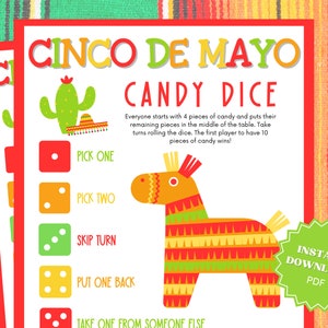 Candy Dice Printable Cinco De Mayo Game, Cinco De Mayo Games, Cinco De Mayo Party, Cinco De Mayo Activity, Cinco De Mayo Ideas