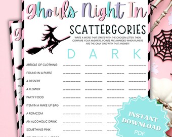Ghouls Night In Scattergories Printable Word Game, Ghouls Night Out, Moms Night Games, Ladies Night Games, Girls Night Games, Word Games