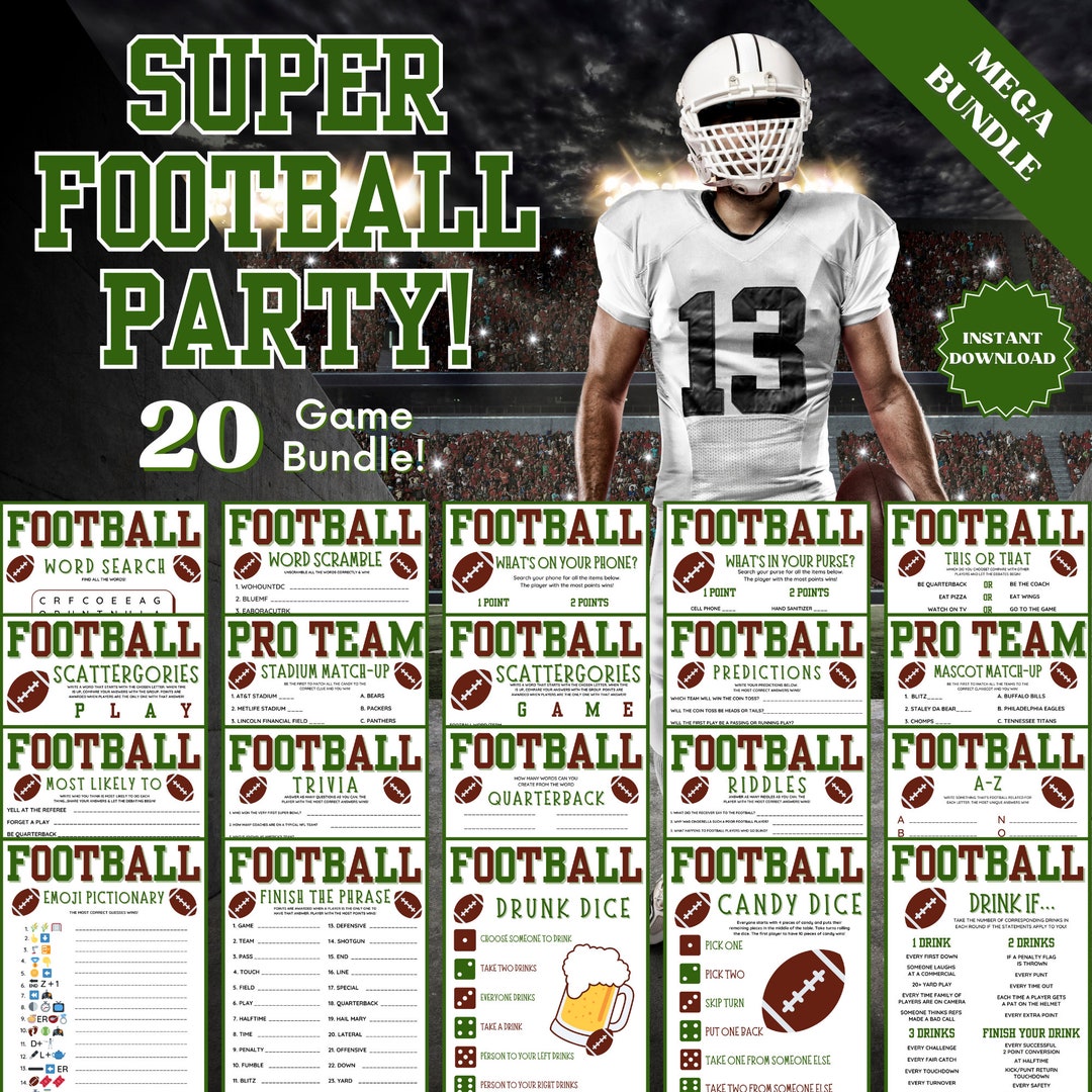 Super Bowl Party Games 20 Game Bundle, Family Party Game, Group Games