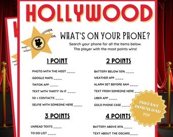 What's On Your Phone Oscars Party Game, Party Games For Adults, Oscars Party, Oscars Party Games, Adult Party Games, Whats In Your Phone