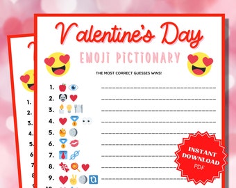 Emoji Pictionary Valentine's Day Game, Valentine Trivia, Pictionary Game, Valentine Party Game, Valentines Activity, Valentines Day Games