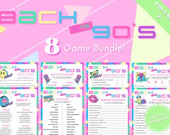 Bach To The 90s Bachelorette Party Games 8 Game Bundle Vol. 2, Dirty Minds, This Or That, Never Have I Ever, Most Likely To, Drink If Game