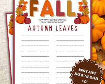 Fall Word Game Printable, Fall Games Printable, Fall Games For Kids, Fall Game Printables, Printable Fall Games, Kids Games, Word Games,