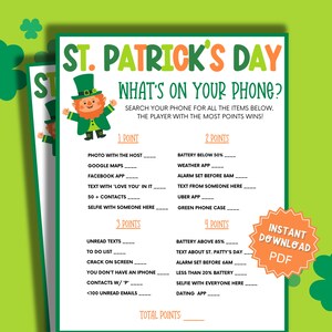 What&#39;s On Your Phone St Patricks Day Game, St Patricks Games, St Patricks Game, Adult Party Games, Family Party Games, Whats In Your Phone