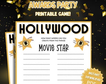Movie Star Oscars Party Word Game, Oscar Party Games, Oscars Party, Oscars Party Games, Word Games, Family Party Game, Kids Party Games