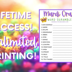 Mardi Gras Game Word Scramble, Mardi Gras Party, Mardi Gras Printable ...