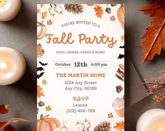 Editable Fall Party Invitation Template | Instant Download Autumn Invite | Halloween Party Flyer & Friendsgiving Digital