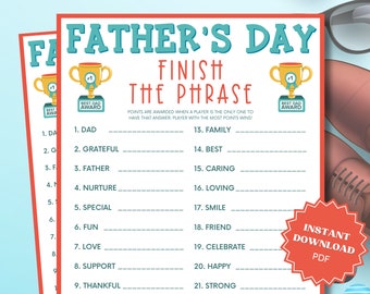 Finish The Phrase Printable Father's Day Game, Finish My Phrase, Fathers Day Games, Fathers Day Activity, Fathers Day Party, Group Games
