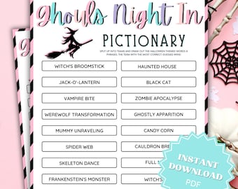 Ghouls Night In Pictionary Printable Word Game, Ghouls Night Out, Moms Night Games, Ladies Night Games, Girls Night Games, Fun Adult Games