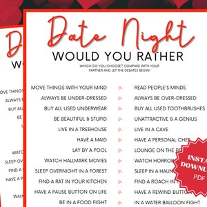 Date Night Would You Rather Party Game, This Or That, Couples Game, Couple Games, Games For Couples, Date Night Game, Date Night Games