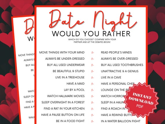 Date Night Would You Rather Party Game, This or That, Couples Game, Couple  Games, Games for Couples, Date Night Game, Date Night Games 