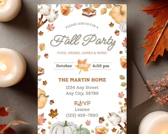Editable Fall Party Invitation Template | Autumn Gathering (Digital Download)