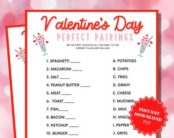 Valentine's Day Perfect Pairings Matching Game, Word Games, Valentines Game, Valentines Activity, Valentine Party Game, Valentines Day Game