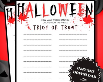 Word Game Halloween Game Printable, Halloween Games For Kids, Halloween Games for Nursing Homes, Halloween Printable Games, Words Games