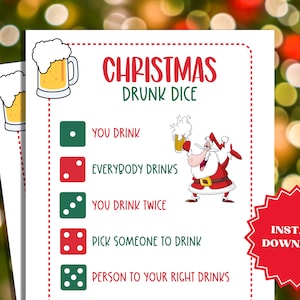 Christmas Drunk Dice Drinking Game, Christmas Games, Fun Holiday Party Games, Games for Adults, Adult Party Games, Fun Drinking Games