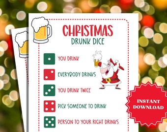 Christmas Drunk Dice Drinking Game, Christmas Games, Fun Holiday Party Games, Games for Adults, Adult Party Games, Fun Drinking Games