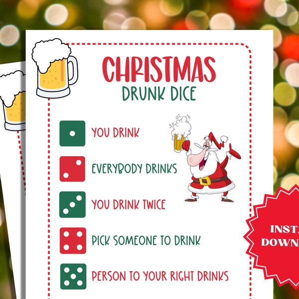 Christmas Drunk Dice Drinking Game, Christmas Games, Fun Holiday Party Games, Games for Adults, Adult Party Games, Fun Drinking Games