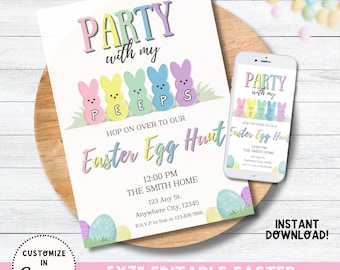 Party With My Peeps Editable Easter Egg Hunt Invitation Template, Easter Egg Hunt Instant Download Invitation, Easter Invitation Bestseller