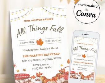 Editable Fall Party Invitation: Autumn Gathering, Halloween Flyer (Digital Download)