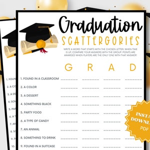 Scattergories Printable Graduation Game, Word Games, Graduation Games, Grad Party Games, Graduation Game, Graduation Party Games