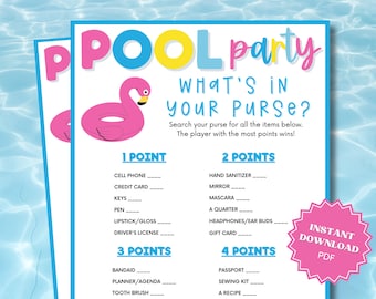 What's In Your Purse Pool Party Printable Game, Purse Game, Pool Party Games, Pool Party Games For Adults, Pool Party Ideas, Pool Party