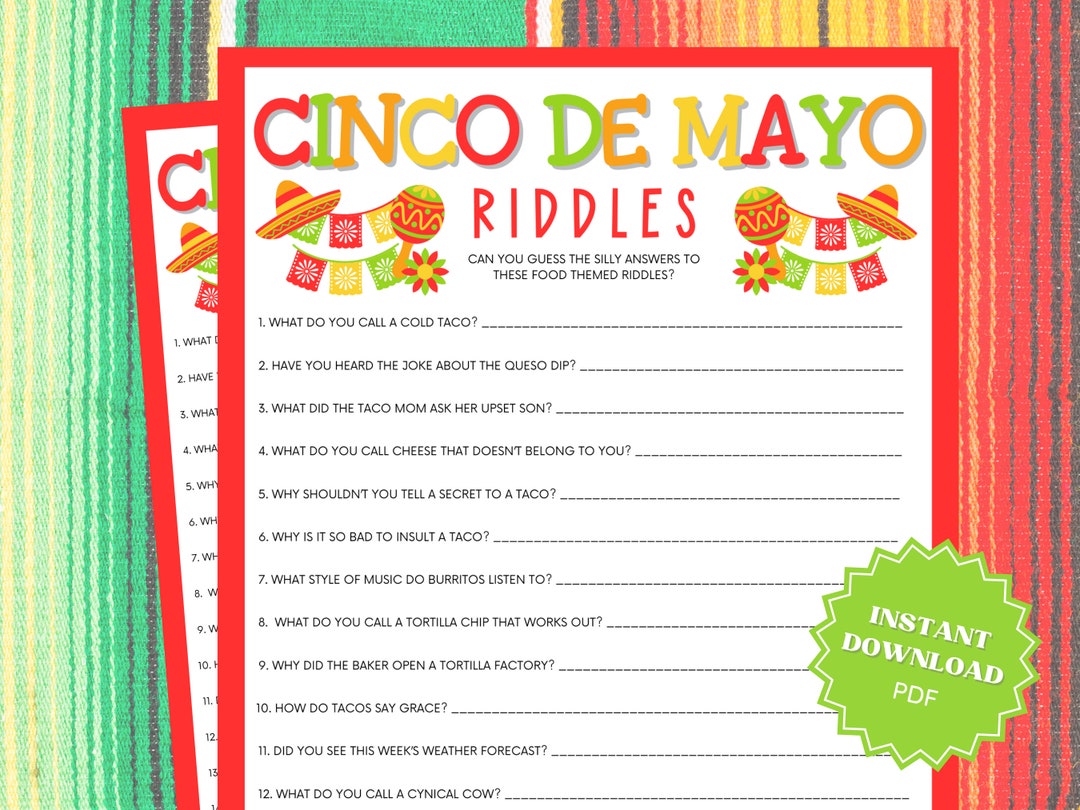 Jokes and Riddles Trivia Printable Cinco De Mayo Game, Group Games