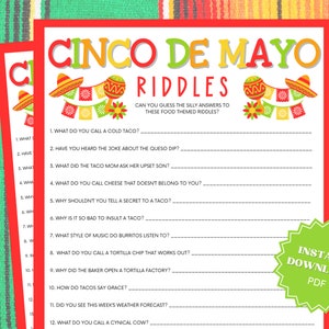 Jokes And Riddles Trivia Printable Cinco De Mayo Game, Group Games, Trivia Games, Cinco De Mayo Games For Kids, Cinco De Mayo Party