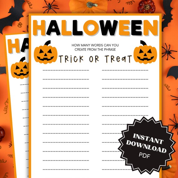 Word Game Halloween Game Printable Halloween Games for Kids 