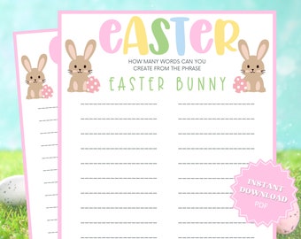 Easter Bunny Word Game, Easter Games for Kids, Printable Easter Games, Word Games, Group Games, Family Party Game, Easter Game Download